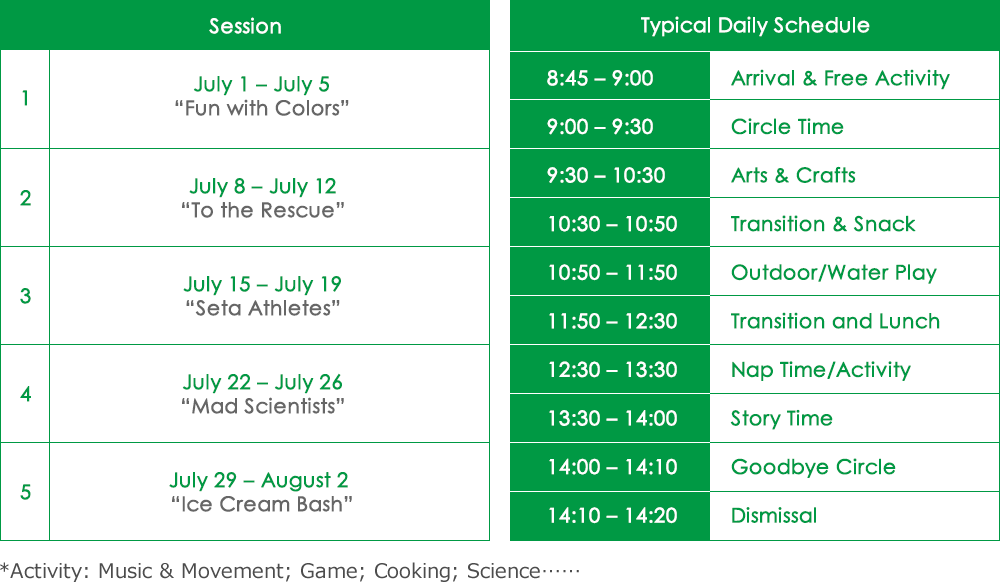 Session / Typical Daily Schedule
